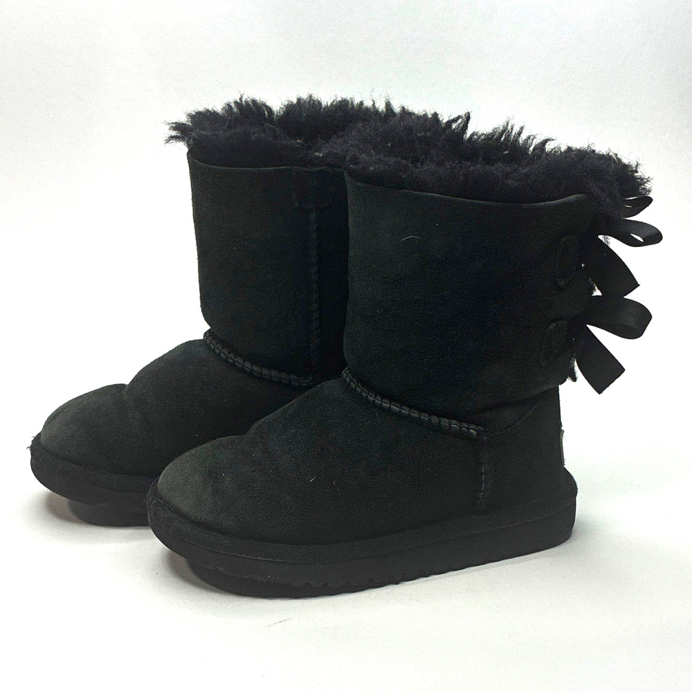 UGG Australia Bailey Bow kids toddler Black Suede Shearling Ankle Bootie US 10